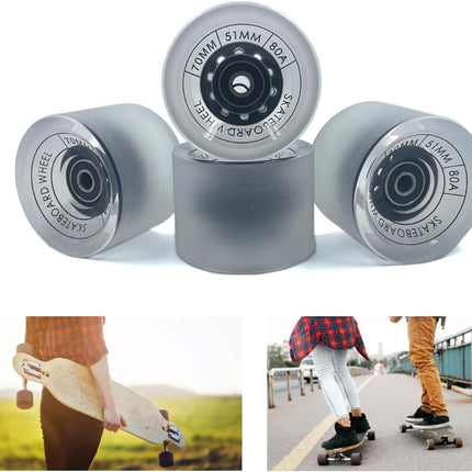 70Mm Longboard Wheels 80A Contains ABEC-9 Bearings and Spacers,Skateboard Riser Pads,Skateboard Hardware Screws Bolts,Fit for Your Longboard Skateboards.-Transparent Frosted
