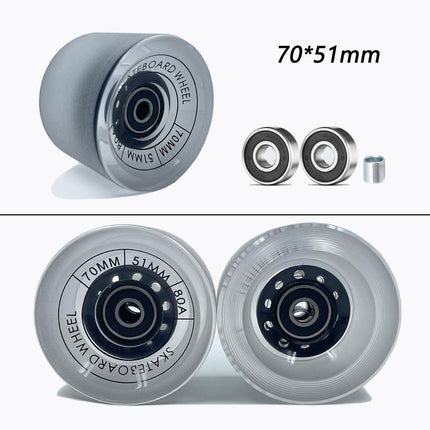 70Mm Longboard Wheels 80A Contains ABEC-9 Bearings and Spacers,Skateboard Riser Pads,Skateboard Hardware Screws Bolts,Fit for Your Longboard Skateboards.-Transparent Frosted