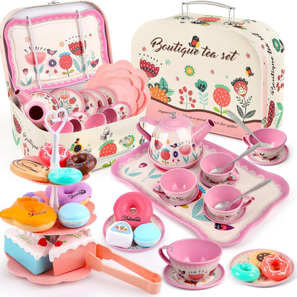 Tea Party Set for Little Girls, Flower Tea Sets Toys for Toddlers Girls Age 3 4 5 6 Year Old, Toddler Kids Kitchen Pretend Play Toys