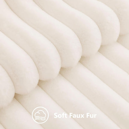Summer Cozy Faux Fur Throw Pillow Covers 14X36 Pack of 1 Decorative Soft Plush Striped Lumbar Modern Farmhouse Boho Couch Pillow Cases with Velvet Back for Sofa Bed Living Room, Cream White