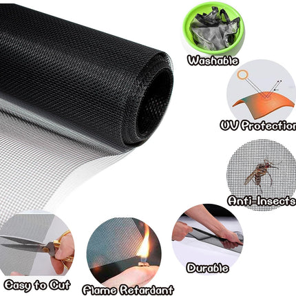 OVISEEN Insect Mesh, Fiberglass Window Screen Mesh 47 X 98 Inches Fly Screen Adjustable Mesh Replacement, Flies Mosquitoes Bugs Net for Windows Doors Patio (Black)