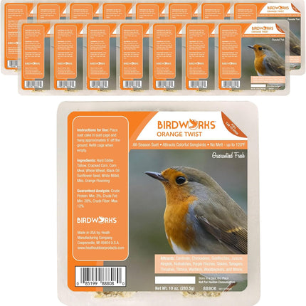 Orange Twist All Season No Mess Suet Cake Birders Pack, Food for Woodpeckers, Cardinals, Siskins, Sparrows, Finch'S & Many More Wild Birds & More - 10Oz, (Pack of 16)