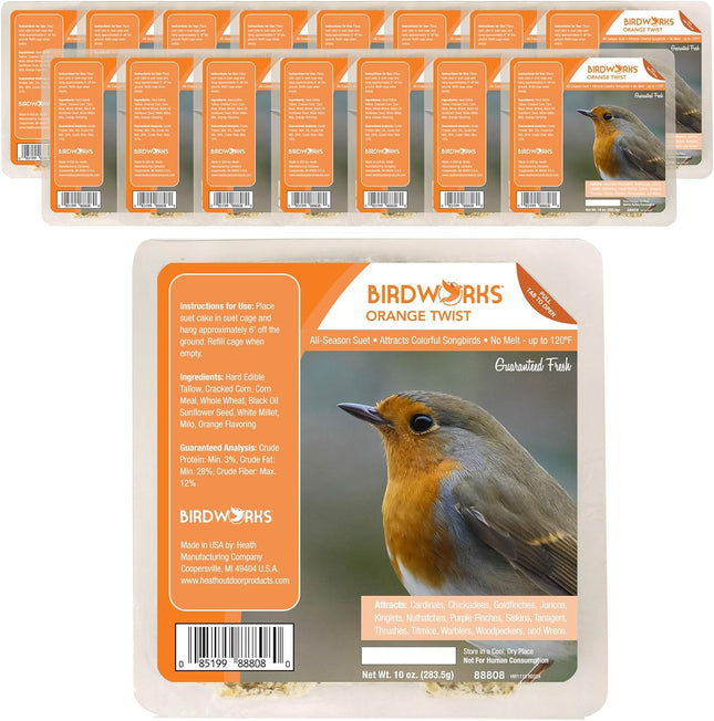 Orange Twist All Season No Mess Suet Cake Birders Pack, Food for Woodpeckers, Cardinals, Siskins, Sparrows, Finch'S & Many More Wild Birds & More - 10Oz, (Pack of 16)