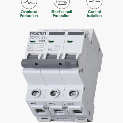 3 Pole DIN Rail Mount Circuit Breaker, 40 Amp 240V AC Miniature Circuit Breaker, Thermal Magnetic Trip AC Disconnect Switch MCB C40