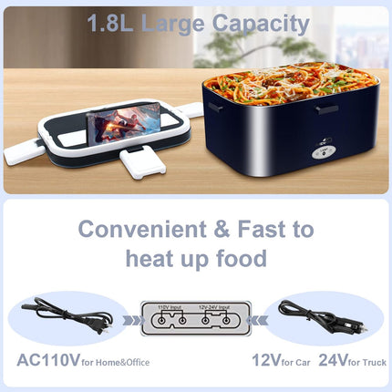 80W Fast Heating Electric Lunch Box for Men Gift-1.8L Large-Capacity Portable Food Heater for Adults-Leakproof 3-In-1 Heated Food Warmer for Car/Work with SS Fork&Spoon and Carry Bag