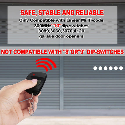 6 Pcs Garage Door Remote Compatible with Linear Multicode 300Mhz 10 Dip Switch 3089 3060 3070 Gate Opener Remote Multicode Gate Opener with Keychain (Black)