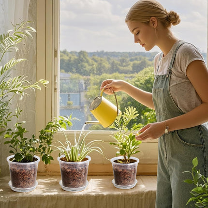 8/7/6/5/4 Inch Clear Nursery Pots with Drainage and Saucers, 10 Pack Clear Pots for Plants, Nursery Pots for Flowers, Succulents Outdoor Indoor