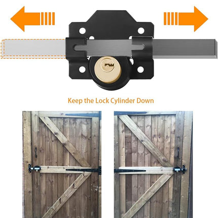 Barn Door Lock, Fence Gate Lock, Double Sided Gate Latch, Gate Lock for Wodden Garage Door, Supplied with 5 Keys, Work with 2.75" Wooden Vinyl Metal Gate, for Right & Left Door