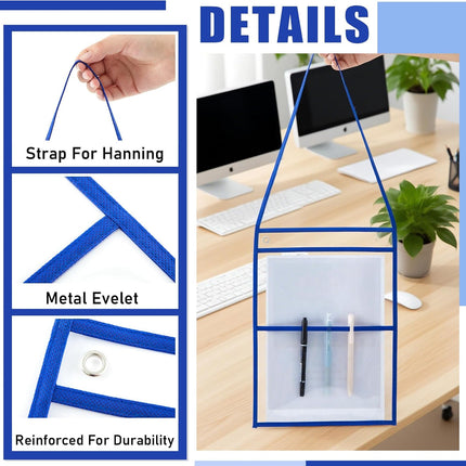 15 Job Ticket Holder 9 X 12 Dry Erase Pocket Sleeves Work Order Plastic Sleeves with Hanging Strap Reusable Repair Shop Ticket Holders, Both Sides Clear (Blue)