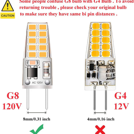 5 Pack G8 LED Bulb Soft White 2700K 120V 3W Equivalent to G8 Halogen Bulb 35W T4 JCD Type GY8.6 Bi-Pin Base, Non-Dimmable for under Cabinet Light, under Counter Kitchen Lighting