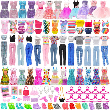 51 PCS Doll Clothes and Accessories Including Fashion Dresses, Tops and Pants Outfits, Party Dresses, Swimsuits Bikini 38 PCS Shoes Hangers and Other Accessories for 11.5 Inch Dolls