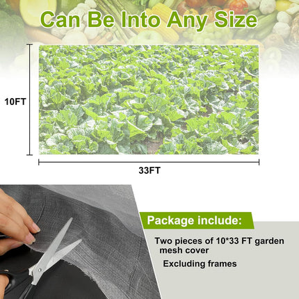 Garden Netting, 2 Pack 10X33Ft Ultra Fine Mesh Netting Pest Barrier Protection Bird Mosquito Net Plants Cover for Vegetables Fruits Flowers Crops Greenhouse Row Cover Raised Bed Patio