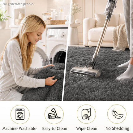 Area Rugs for Living Room Bedroom, Washable Non-Slip Fluffy Soft Grey Shag Carpet, Indoor Floor Gray 4X6 Fuzzy Shaggy Living Room Plush Rug for Kids Home Dorm Decor Aesthetic