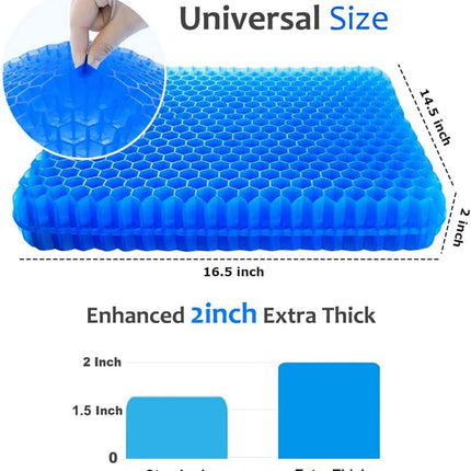Gel Seat Cushion for Long Sitting, Extra Thick Gel Cushion for Wheelchair Soft Chair Pads for Office Home Chairs Car Seats Long Trips - Back Sciatica Hip Tailbone Pain Relief Cushion (Blue)