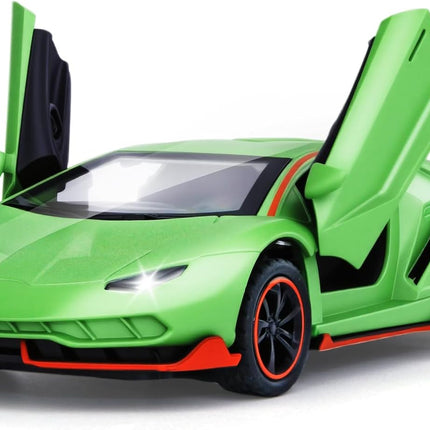 Toy Cars for Boys Age 3-12 1/ Small Diecast Metal Model Car Toys with Light and Sound Pull Back Sport Car for 3+ Years Old Kids Birthday (Green)