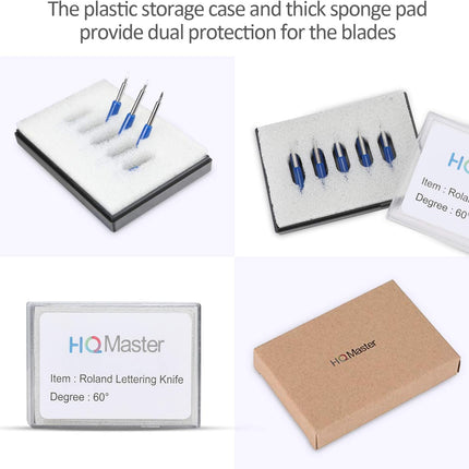 60 Degree Tungsten Steel Lettering Blade Vinyl Cutter Blades for Roland Cutting Plotter, Blue Cap Pack of 10