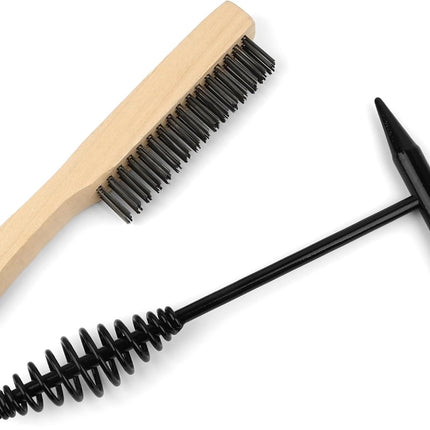 2 Pack Welding Chipping Hammer and Wire Brush Set – 11" Hammer with Coil Spring Handle, Cone and Vertical Chisel and 9.8" Stainless Steel Brush for Slag, Spatter, Residue Removal
