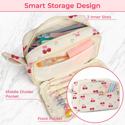 62PCS Aesthetic School Supplies with Corduroy Pencil Case, Pastel Highlighters Gel Pens Mechanical Pencils, Cute College Essentials Set (Cherry)