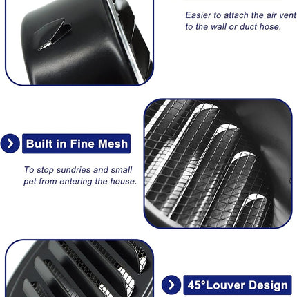 4 Inch round Air Vent Cover, Stainless Steel Soffit Vent Cover Louvered Grille Wall Vent with Built-In Fine Mesh for Garage, Apartment, RV (100Mm - 2PCS)