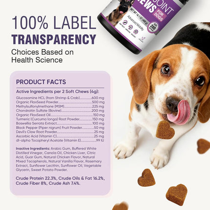 Glucosamine for Dogs 200Pcs Joint Support Supplement Dog Hip and Joint Chondroitin Chews Treats with MSM Dog Joint Pain Relief Mobility Supplements Chicken Flavor Fit All Large Small Medium Breed