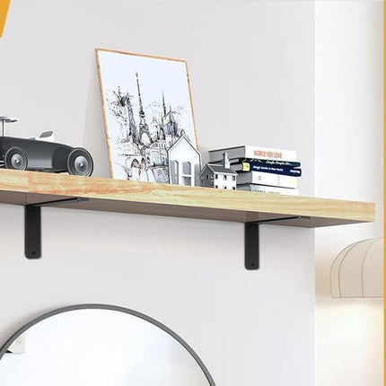 8 Pack - L 10" X H 6" X W1.5, 5Mm Thick Black L Shelf Bracket, Iron Shelf Brackets, Metal Shelf Brackets, Floating Shelf, Shelf Supports with Screws