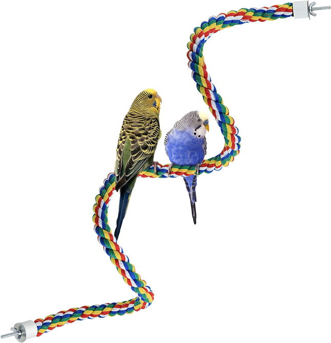Bird Rope Perches for Parrots, Cockatiels, Parakeets, Budgie Cages Comfy Birds Colorful Rope Toy (41Inch Metal Nut)