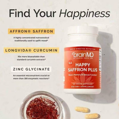 HAPPY SAFFRON PLUS Saffron Capsules for Mood Support and Wellness