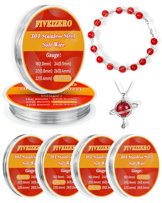 Stainless Steel Wire for Jewelry Making,Include 18/20/22/24/26/28 Gauge 304 Stainless Steel Beading Wire Thin Metal Craft Wire for Necklace,Bead Stringing,Jewelry,Father'S Day and Crafts