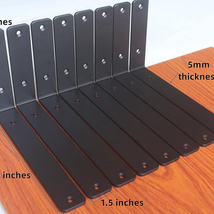 8 Pack - L 10" X H 6" X W1.5, 5Mm Thick Black L Shelf Bracket, Iron Shelf Brackets, Metal Shelf Brackets, Floating Shelf, Shelf Supports with Screws