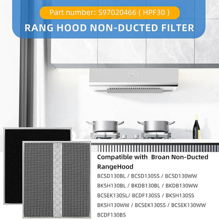 4 Pack S97020466 (HPF30) Range Hood Filter Replacement Compatible with Broan Non-Ducted Range Hood, HPF30 Charcoal Filter, 14.62" X 12.88" X 0.18"