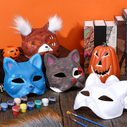 36 Pcs DIY Therian Mask Kit Bulk 30 Blank Animal Mask with Faux Fur Eye Mesh for Christmas Gear Therian