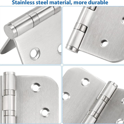 4'' Ball Bearing Door Hinges Stainless Steel Heavy Duty Hinges 4 X 4 Inch with 5/8 Inch Radius Corners Commercial Grade 3 Pack (Silver)