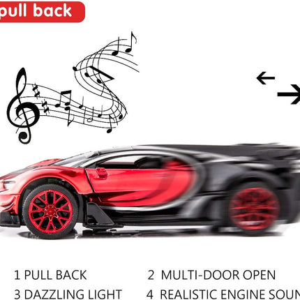 Bugatti Vision GT Supercar 1/32 Zinc Alloy Die Casting Pull Back Car Model Toy Sound and Light for Boy Girl Gift （Red）