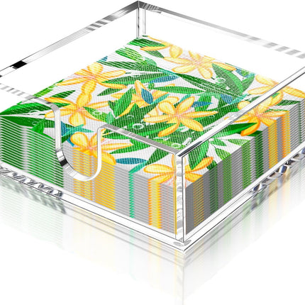 Cocktail Napkin Holder 5X5, Acrylic Cocktail Napkin Holder for Table, Clear Beverage Holder Square Rectangle for Dinner, Kitchen, Bathroom, Restaurant, Bar (Ultimate, 1 Pack)