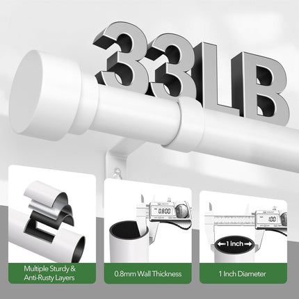 Curtain Rods for Windows 72 to 144, 1 Inch Adjustable White Extra Long Heavy Duty Curtain Rod for Patio Bedroom, Modern Style Indoor Outdoor Window Drapery Rods with End Caps, Size 32" - 150"