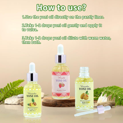 3 Packs Yoni Oil for Women, 100% Natural Feminine Oil Intimate Deodorant for Women, Eliminates Odor and Ph Balanced, Feminine Serum Made with Pure Natural Essential Oils (1 Fl Oz/30 Ml)