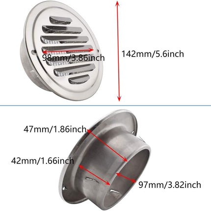 4 Inch round Soffit Air Vent Stainless Steel Louver Grille Cover Wall Air Ventilation Outlet Hood with Built-In Screen Mesh for Kitchen Bedroom Bathroom Office Etc