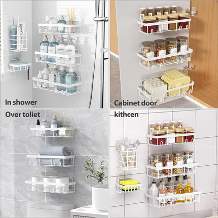 5 Pack Shower Caddy Organizer Rack Shelf for inside Shower, Self Adhesive Wall Storage Basket Rustproof Stainless Steel Shampoo Holder Bathroom Accessory Decor Set, White