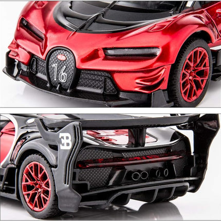 Bugatti Vision GT Supercar 1/32 Zinc Alloy Die Casting Pull Back Car Model Toy Sound and Light for Boy Girl Gift （Red）