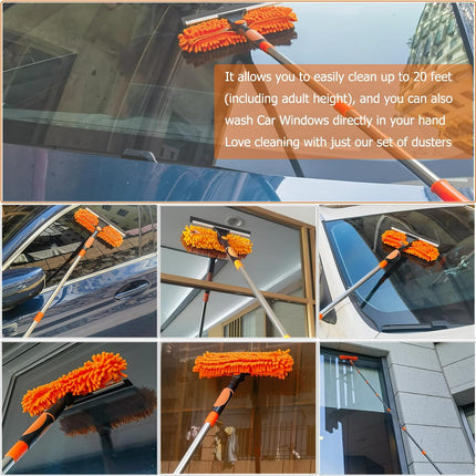 20+ Feet High Reach Dusting Kit with 3-14 Ft Extension Pole //2 in 1 Window Cleaning Kit // High Ceiling Duster // Cobweb Microfiber Duster // Outdoor & Indoor Extendable Duster Cleaning Kit