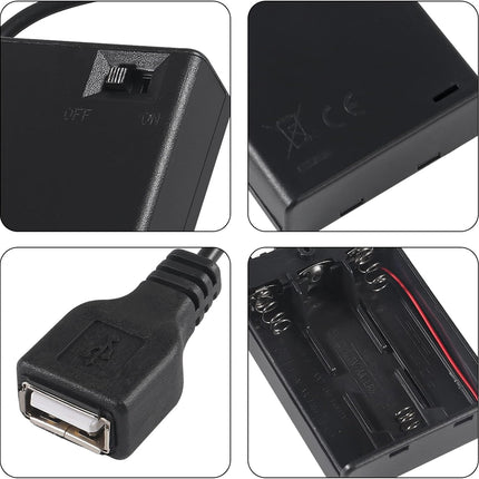3Pcs 3 AA Battery Holder USB Female Socket 3 AA Battery Case Box Holder with Cover and On/Off Switch