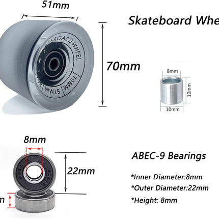 70Mm Longboard Wheels 80A Contains ABEC-9 Bearings and Spacers,Skateboard Riser Pads,Skateboard Hardware Screws Bolts,Fit for Your Longboard Skateboards.-Transparent Frosted
