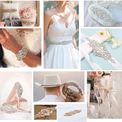 8 Pieces Crystal Rhinestone Appliques Silver Rhinestone Iron on Patch Hot Fix Applique for Bridal Wedding Dress Clothes Sash Crystal Belt DIY Sewing Appliques for Shoes
