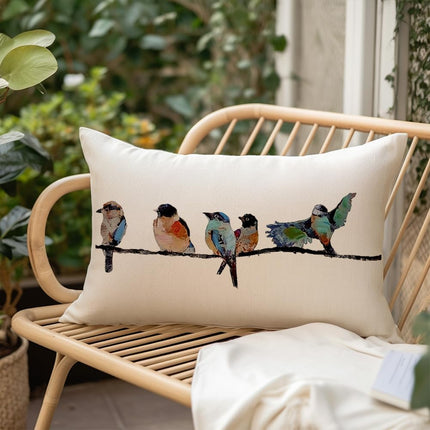 12X20 Lumbar Pillow Decorative Throw Pillows,Small Hand-Painted Outdoor Birds Pillowcases,Spring Summer Pillows Decorative Throw Cushion Covers Linen for Couch Sofa Teal Blue