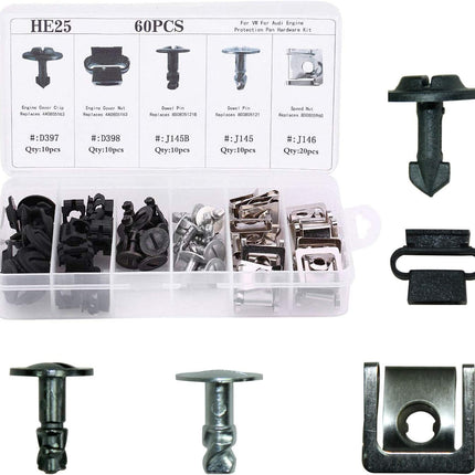 60Pcs Engine Undertray Cover Clips Bottom Metal Screw Bolt Kit for Audi VW