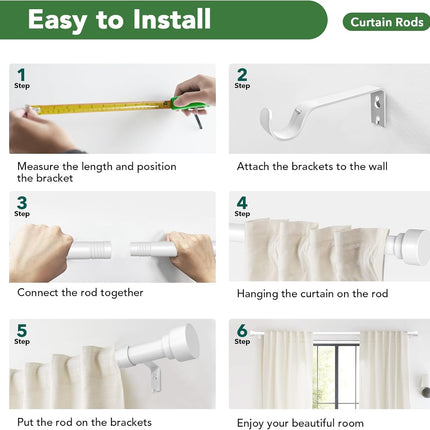 Curtain Rods for Windows 72 to 144, 1 Inch Adjustable White Extra Long Heavy Duty Curtain Rod for Patio Bedroom, Modern Style Indoor Outdoor Window Drapery Rods with End Caps, Size 32" - 150"