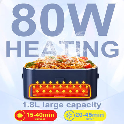 80W Fast Heating Electric Lunch Box for Men Gift-1.8L Large-Capacity Portable Food Heater for Adults-Leakproof 3-In-1 Heated Food Warmer for Car/Work with SS Fork&Spoon and Carry Bag