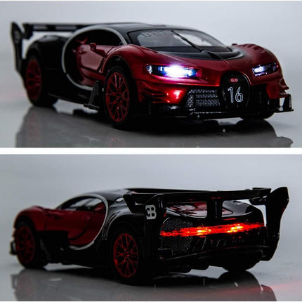 Bugatti Vision GT Supercar 1/32 Zinc Alloy Die Casting Pull Back Car Model Toy Sound and Light for Boy Girl Gift （Red）