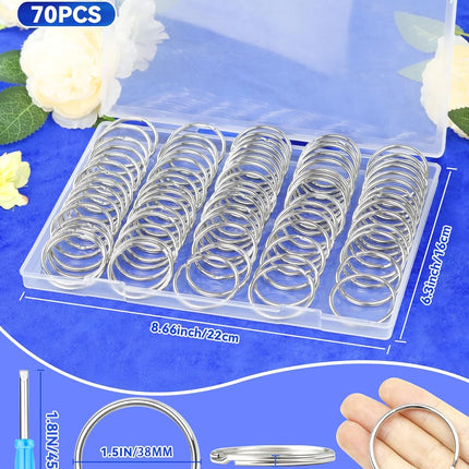 70PCS Split Key Rings,1.5" Heavy Duty Metal Keyrings,Bulk Keychain Rings,Silver Key Ring Accessories for Keychains,Crafts,Car Keys,Pet Collars and DIY Projects