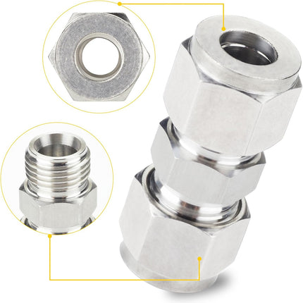 Metric 304 Stainless Steel Compression Union Tube Fitting, 12Mm Tubing OD (2 Pcs)